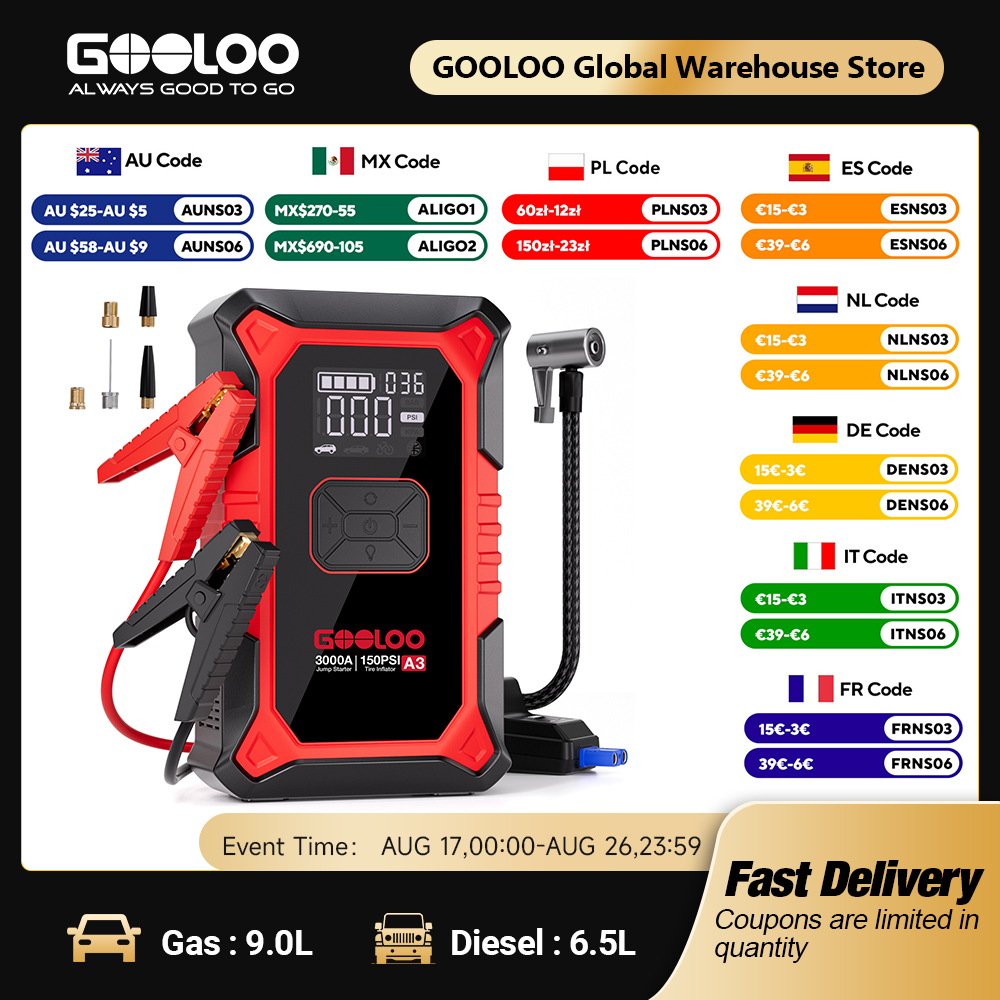 Portable Jump Starter - Стартер GOOLOO A3 с воздушным компрессором,