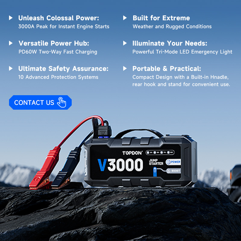 Portable Jump Starter - Портативное пусковое устройство TOPDON V3000 3000A